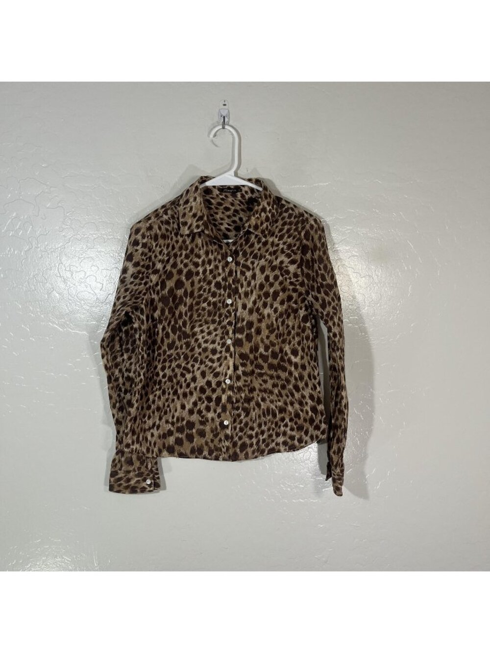 J McLaughlin Shirt Womens Small Brown Leopard Print Button Front Long Sleeve Top